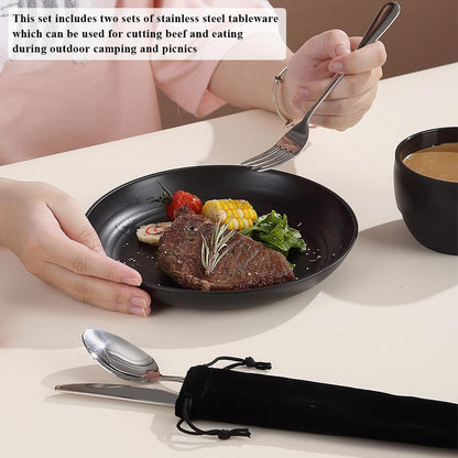 Camping Mess Kit for Two: Complete Silverware Set with Spoons, Forks, and Knives - Essential Gear for Travel, Picnics, and Outdoor Adventures - Lightweight and Easy to Clean