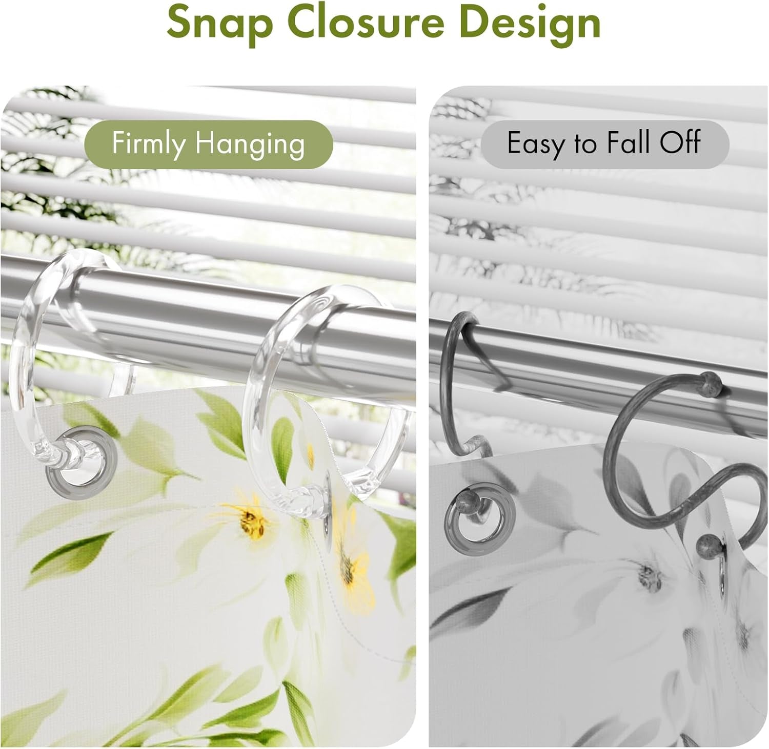 Plastic Shower Curtain Rings, 12 Pcs Clear Shower Curtain Hooks, O Shape Shower Curtain Hooks Rings, Easy to Snap Closure Shower Hooks for Shower Curtain and Liner Bathroom