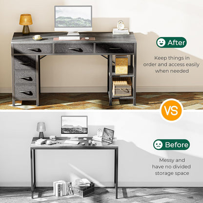 47-Inch Computer Desk with 6 Drawers and Shelves, Reversible Gaming and Corner Desk with Storage for Home Office and Living Room, Gray