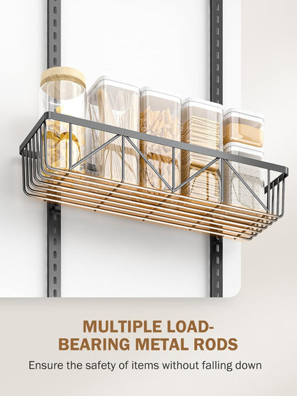 Adjustable over the Door Pantry Organizer, 9-Tier Metal Pantry Organization and Storage for Kitchen, Hanging Spice Rack Seasoning Shelves, Cabinet Door Organizer for Easy Install, 16" Black