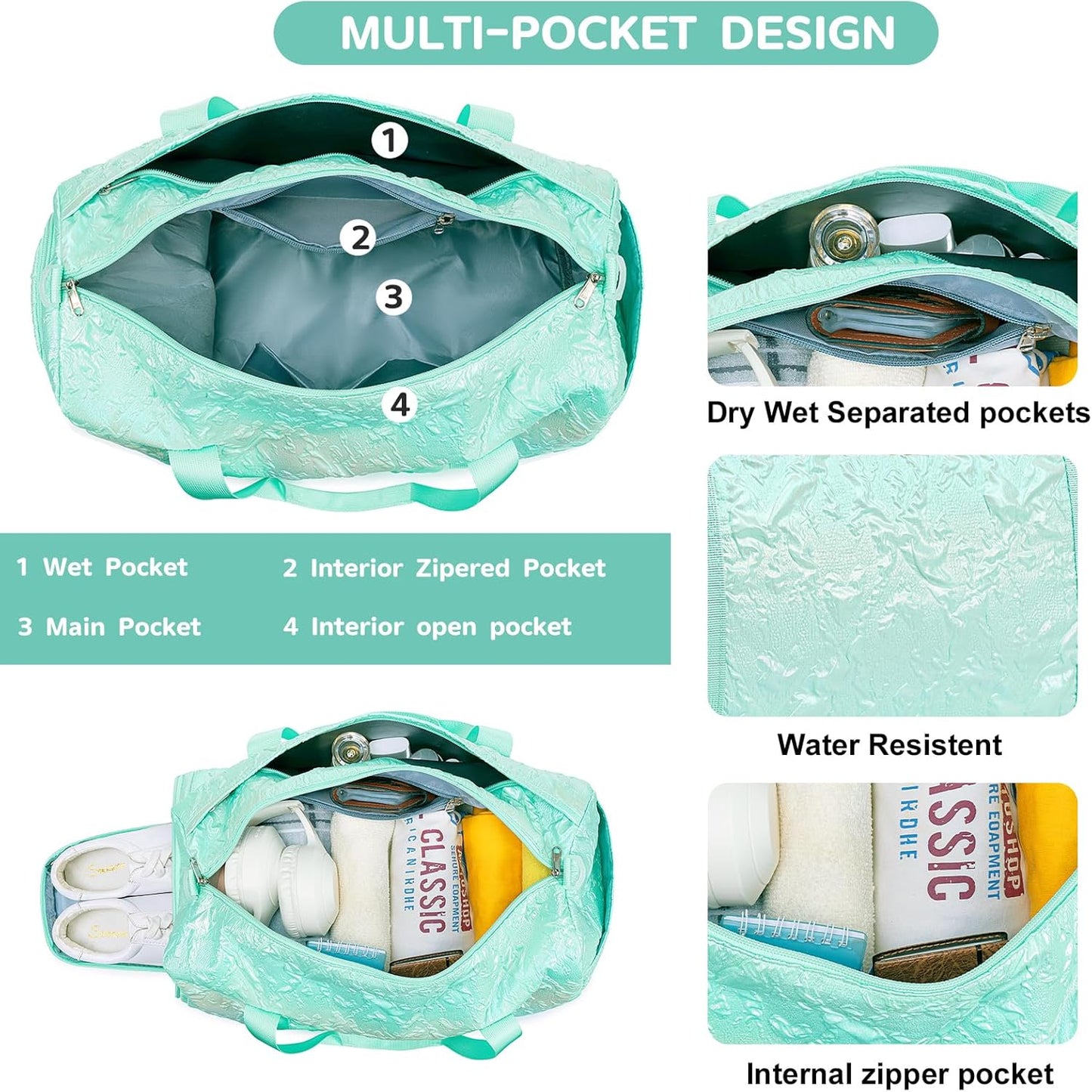 Duffle Bag Girls Kids Cute Gym Bag with Shoes Compartment & Wet Separation Waterproof Sports Overnight Travel Bag