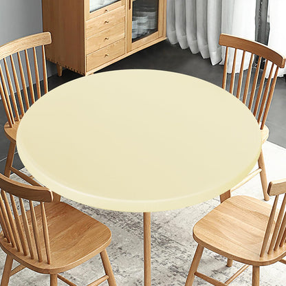 Fitted round Table Cloth, Reversible Waterproof Stain Resistant Elastic Stretch Tablecloth, Wipe Clean Table Cover for Outdoor/Indoor Use, Fits round Tables up to 40" - 44" Diameter, Cream