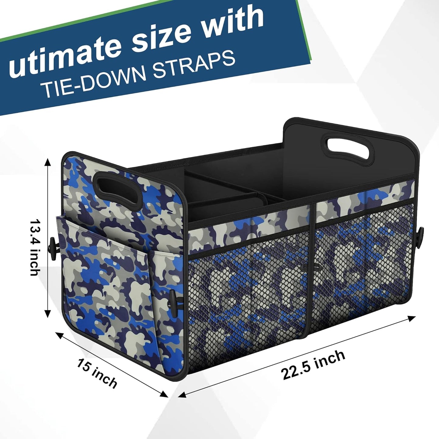 Car Trunk Organizer with 72L Large Capacity Waterproof Collapsible and 11 Pockets, Trunk Organizer for Car Suv/Jeep/Sedan, Large Size, Blue Camouflage