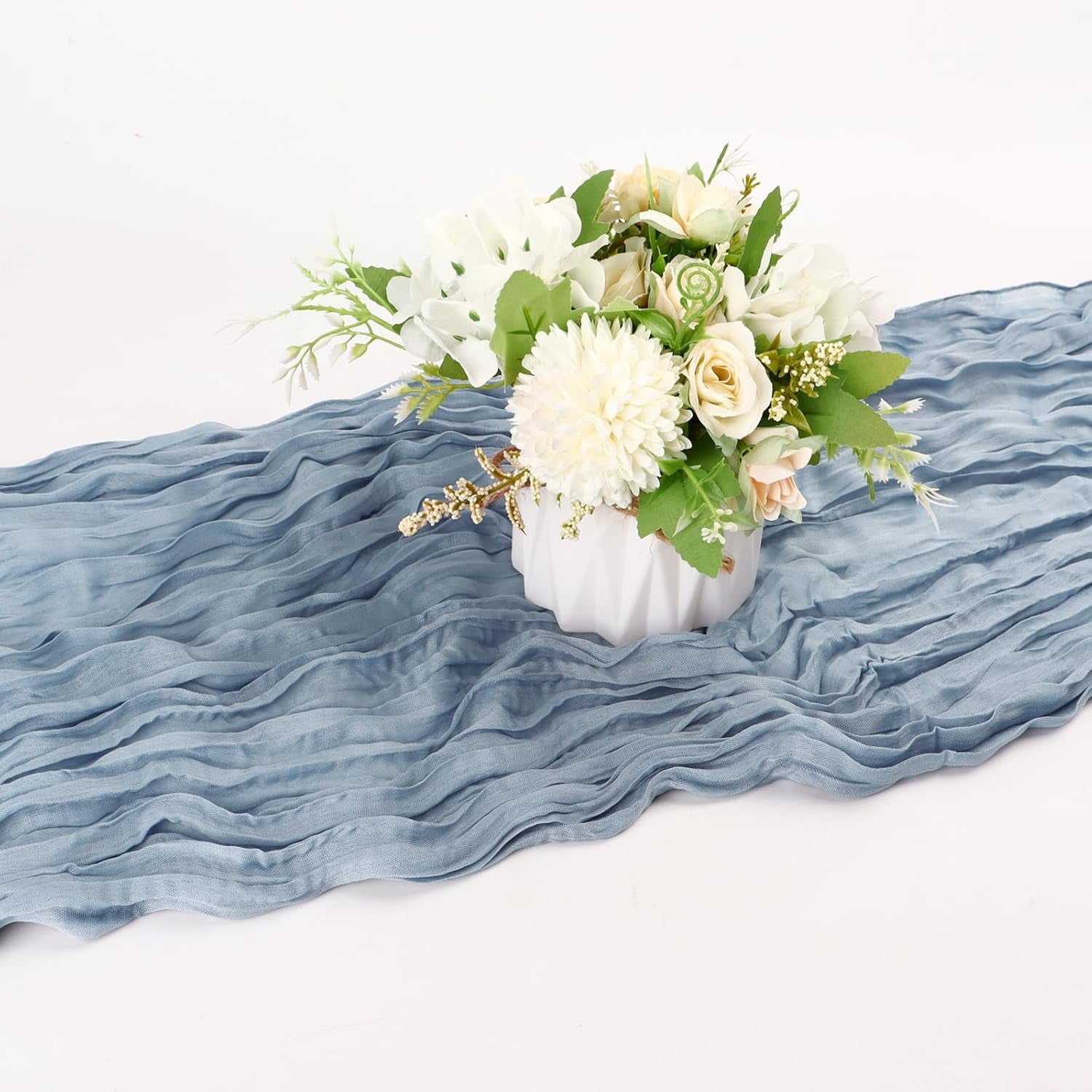 Dusty Blue Cheese Cloth Table Runners, 35X120 Inch Boho Gauze Sheer Cheese Cloth Table Runner for Party Birthday Wedding Bridal Baby Shower Dining Decorations