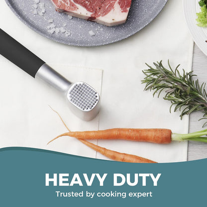 Meat Tenderizer Hammer with Comfortable-Grip Rubber Handle, Dual-Side Meat Mallet for Kitchen, Heavy Duty Meat Pounder Hammer for Tenderizing Steak, Beef and Fish - Black