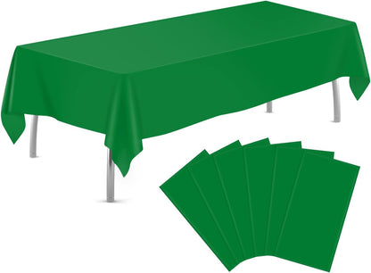 Green 6 Pack Plastic Table Cloth 54" X 108", Disposable Tablecloths Rectangle Table Cover, Plastic Tablecloth for Parties