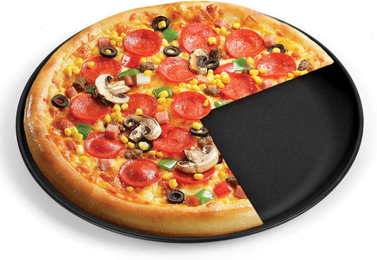 Pizza Pan Bakeware for Home Kitchen, Stainless Steel Pizza Tray for Baking Pizza, Healthy & Reusable & Easy Clean, Oven & Freezer Safe, 12 Inch & Black
