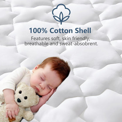 Twin XL Cotton Mattress Pad Deep Pocket Quilted Mattress Cover Extra Long for College Dorm Pillowtop Mattress Protector up to 20", Fitted Sheet Mattress Cover, 39X80 Inches, White