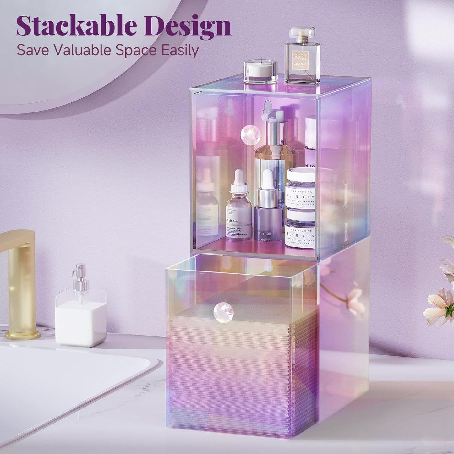 Clean Skin Club Face Towels Holder - Stackable Acrylic Organizer Compatible with Clean Skin Club Towel XL, Bathroom Vanity Holder, Dustproof Multipurpose for Makeup, Skincare, Colorful