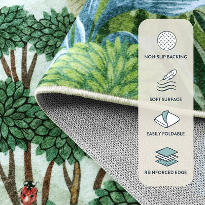 Summer Jungle Rug, Washable Rugs 5X7 for Bedroom, Green Forest Soft Carpet for Living Room, Summer Season Non Slip Non Shedding Dining Room Carpet for under Table Classroom Entryway