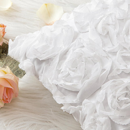 3D Decorative Romantic Valentines Stereo Chiffon Rose Flower Throw Pillow Cover Solid Pillowcase for Girl Women Wedding Sofa Bedroom Car Decor 12X20 Inch 30X50Cm White