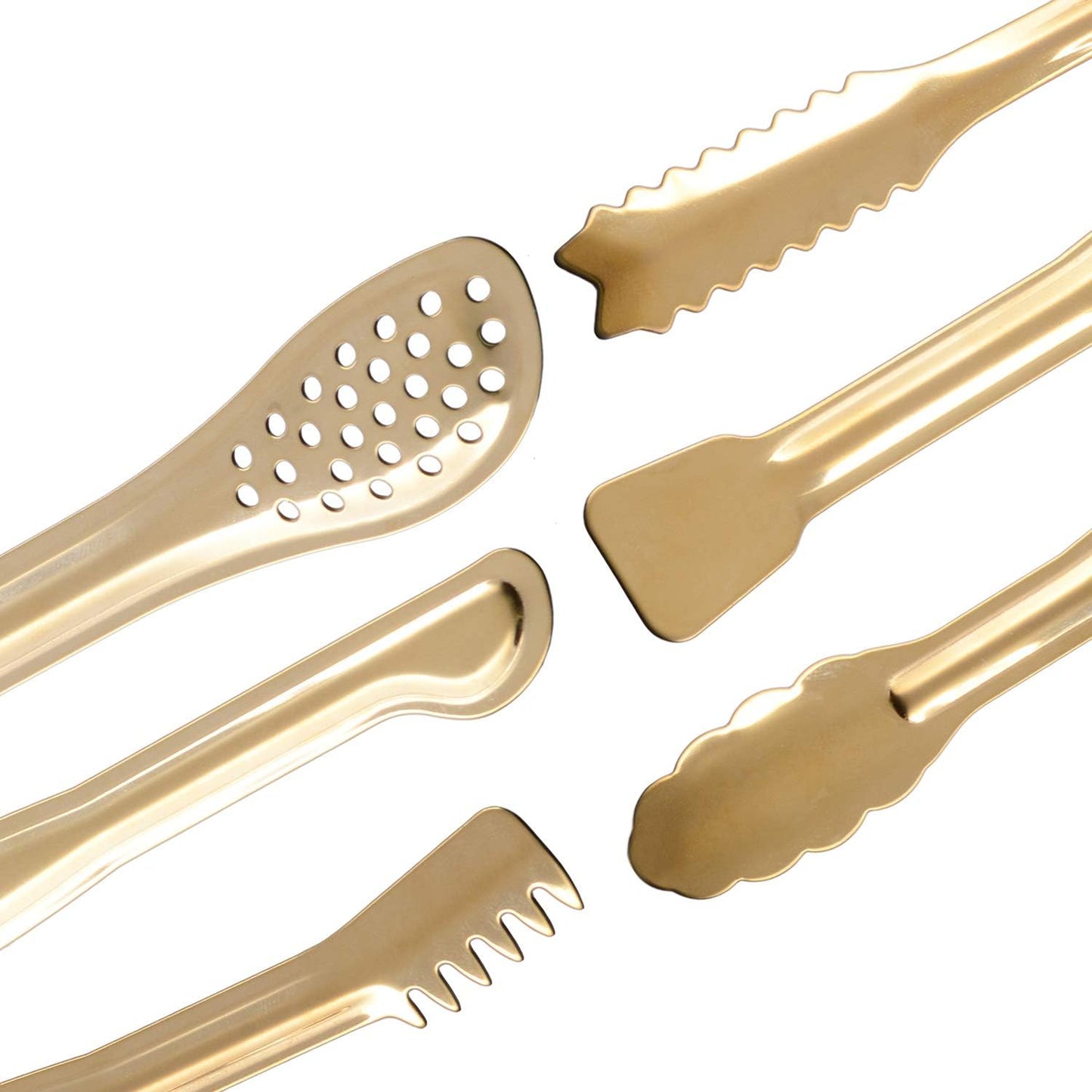 Gold Plated Mini Serving Tongs Set 6-Inch Appetizers Tongs Stainless Steel Small Sugar Cube Tongs Ice Tongs, Set of 6