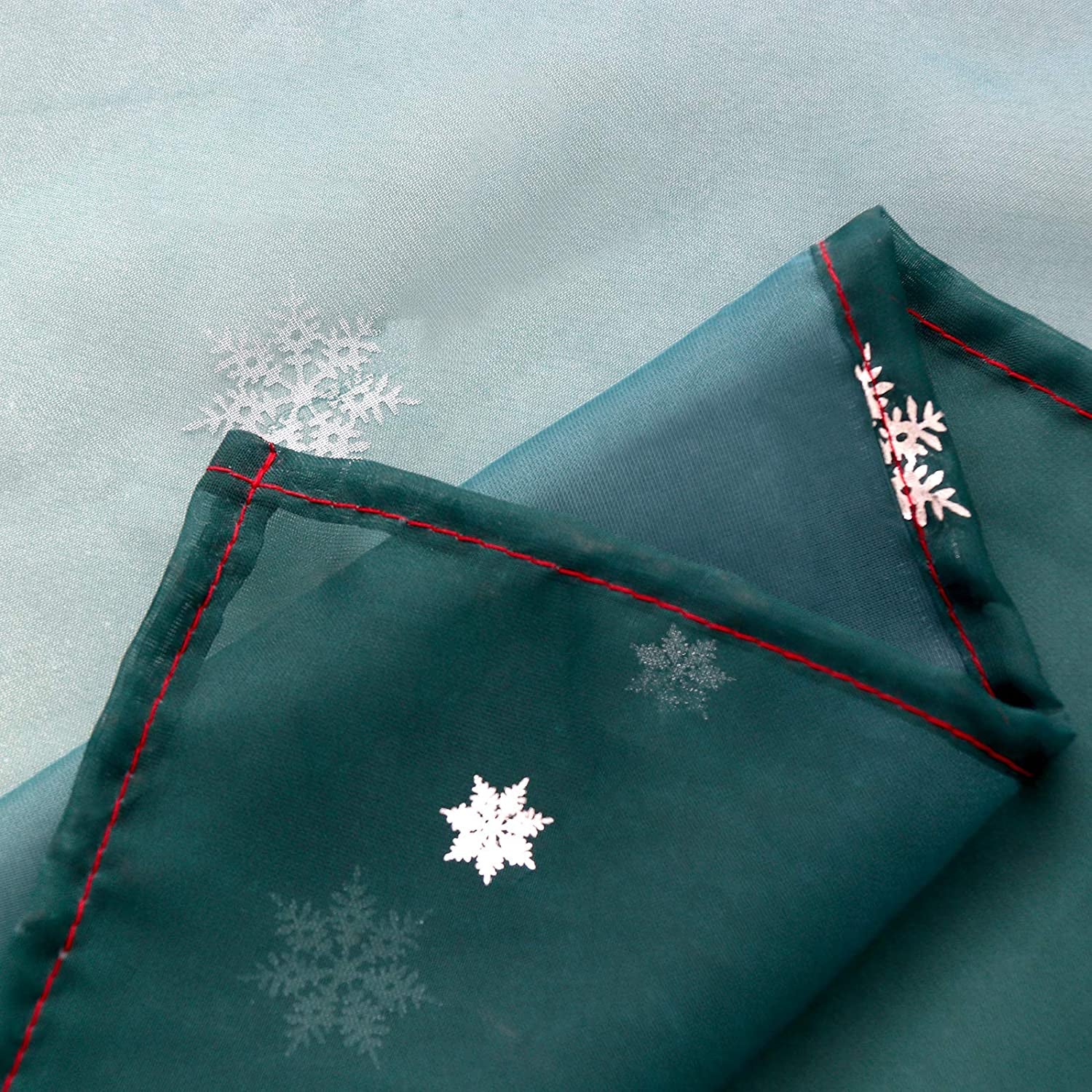 Christmas Party Scarf Curtains Snow Print Window Decoration for Living Room, Soft Ombre Sheer Voile Scarf Valance for Window, Set of 1 Panel (52 X 144 Inch, Red and Green)