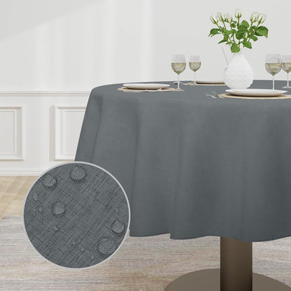 Faux Linen Waterproof Spill-Proof Tablecloth Stain Resistant round Table Cloth Wrinkle Free Decorative Fabric for Kitchen, Dining, Party, Weddings, Restaurants (70 In-Round, Dark Grey)