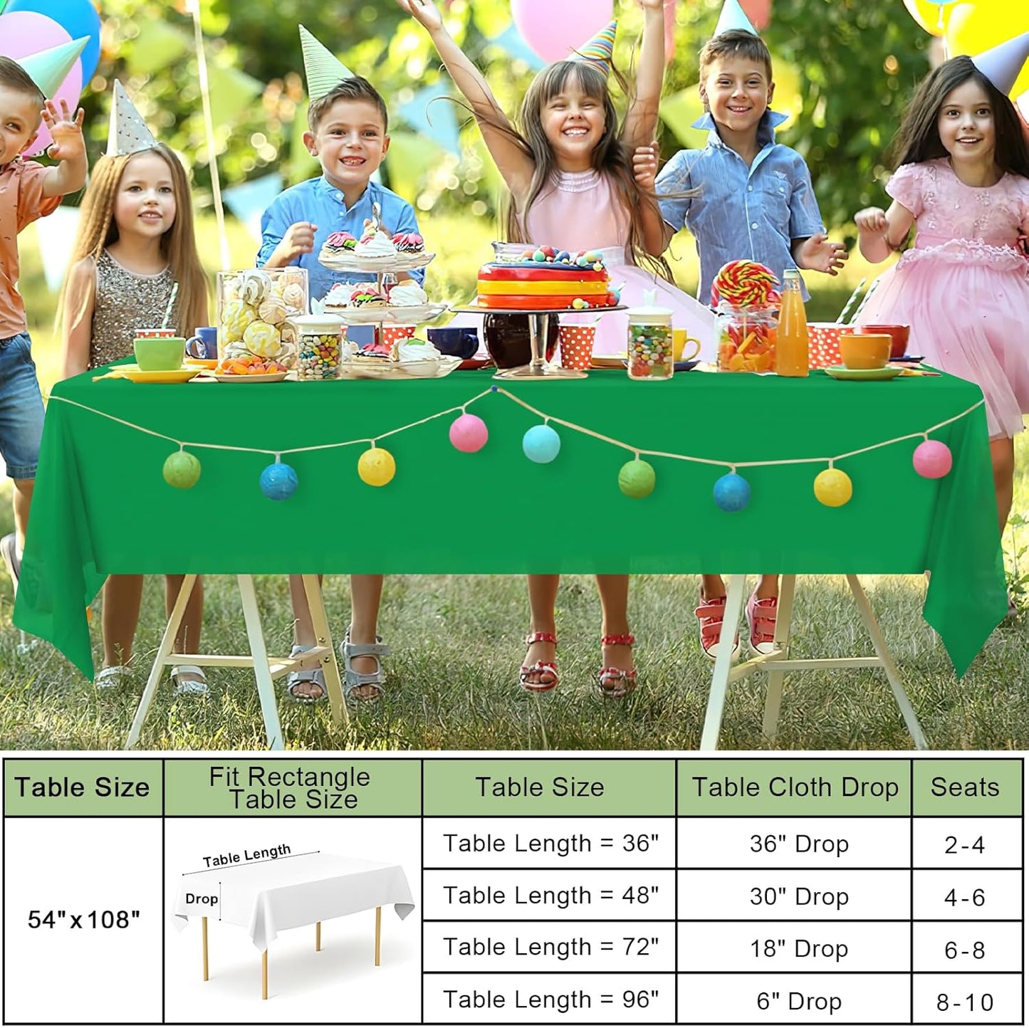 6 Packs Disposable Plastic Table Cloth, 54 X 108 Inch Waterproof Rectangle Tablecloth, Leakproof & Sturdy Decorative Table Covers for Picnic, Party and Outdoor, Green