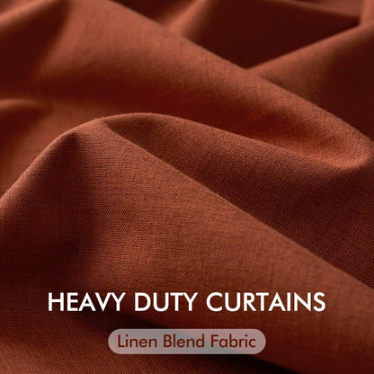 Burnt Orange 96-Inch Pinch Pleated Blackout Curtains, Linen Thermal Insulated Drapes with Hooks for Living Room and Bedroom - Set of 2 Panels