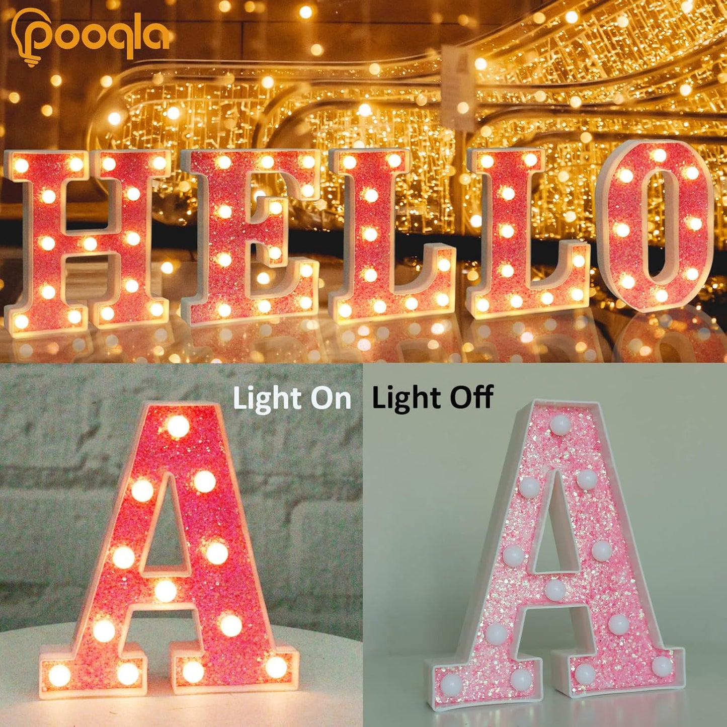 LED Marquee Letter Lights, Light up Pink Letters Glitter Alphabet Letter Sign Battery Powered for Night Light Birthday Party Wedding Girls Gifts Home Bar Christmas Decoration, Pink Letter A