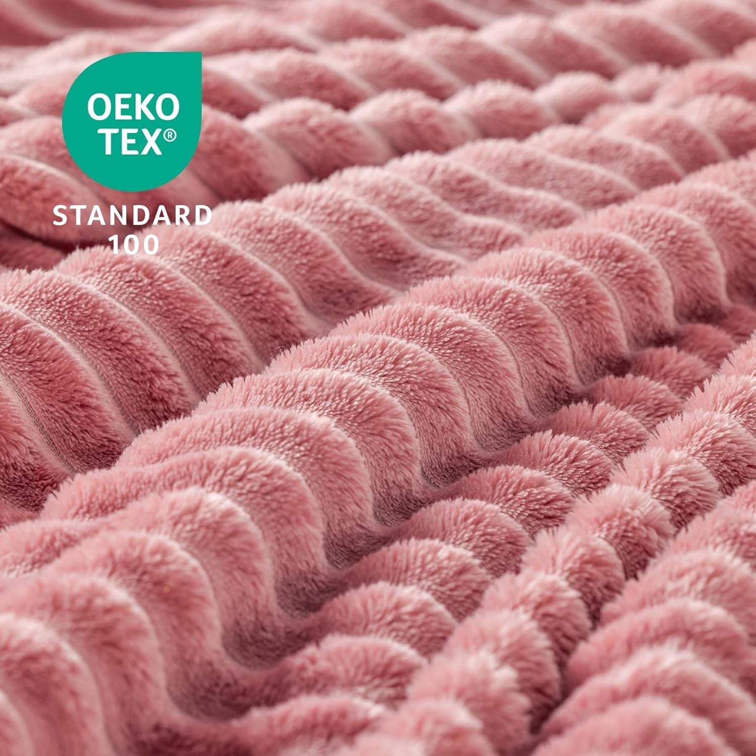 Fleece Throw Blanket for Couch – 3D Ribbed Jacquard Soft and Warm Decorative Fuzzy Blanket – Cozy, Fluffy, Plush Lightweight Pink Throw Blankets for Bed, Sofa, 50X60 Inches