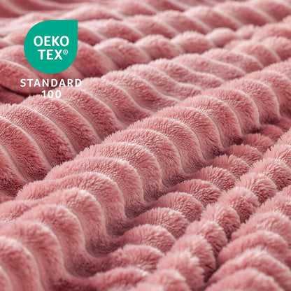 Fleece Throw Blanket for Couch – 3D Ribbed Jacquard Soft and Warm Decorative Fuzzy Blanket – Cozy, Fluffy, Plush Lightweight Pink Throw Blankets for Bed, Sofa, 50X60 Inches