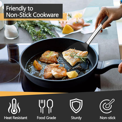 Black Kitchen Cooking Utensil Set of 4, Silicone Solid Spatulas Slotted Spoons Turners for Non-Stick Cookware Flipping Mixing, Heat-Proof