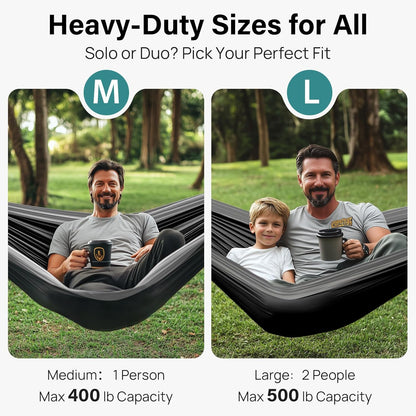 Camping Hammock 500 Lbs Capacity, Portable Hammocks with Tree Straps & Attached Carry Bag, Camping Essentials Gear, Perfect for outside Indoor Hiking Beach Backpack Travel