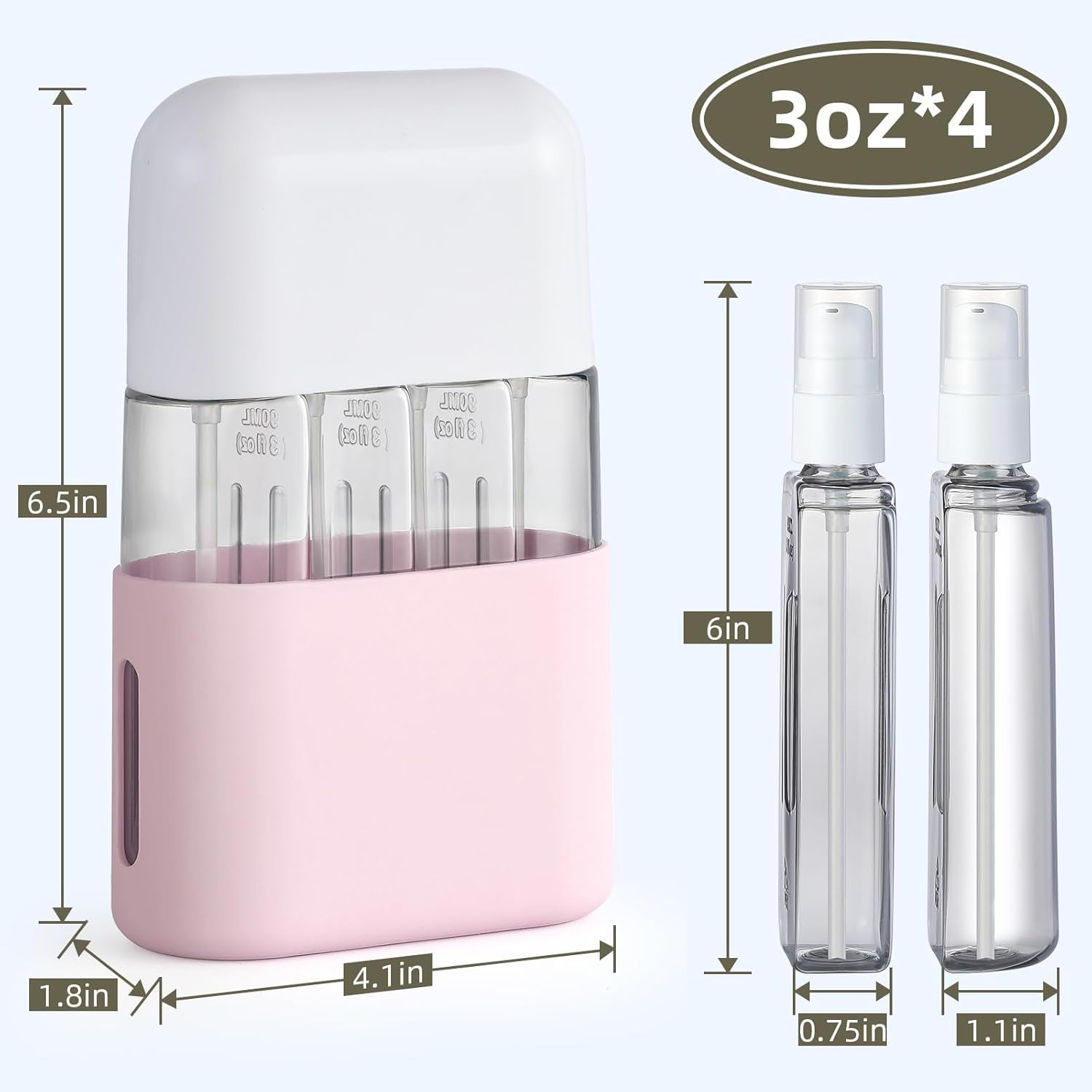 3Oz Travel Bottles for Toiletries, 4 Pack Tsa Approved Portable Travel Size Containers for Shampoo Liquid with Labels, Leak Proof Refillable Containers Dispenser Set - Pink