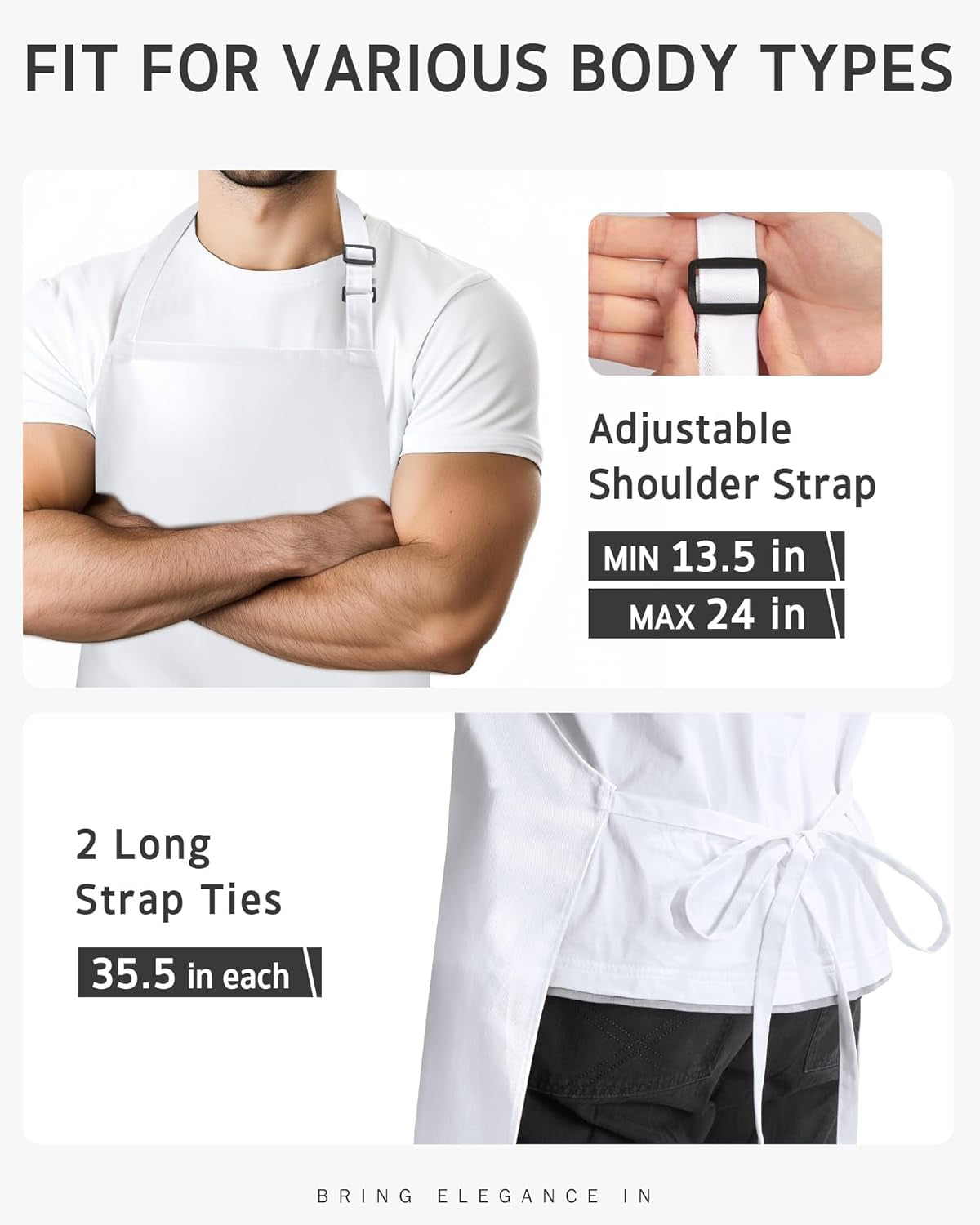 Chef Apron for Men Women Kitchen Cooking Apron with Pockets, Adjustable Bib Aprons Stain Resistant, 1 Pack