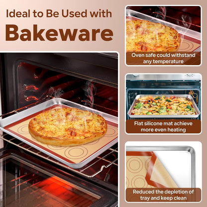 15 Inch Silicone Baking Mats, 2 Pcs Reusable Silicone Oven Mat, Non Stick Baking Supplies for Macaroon Pastry Bread Dough Cookie, Fits Well with Sheet Pan, Healthy & Easy Clean