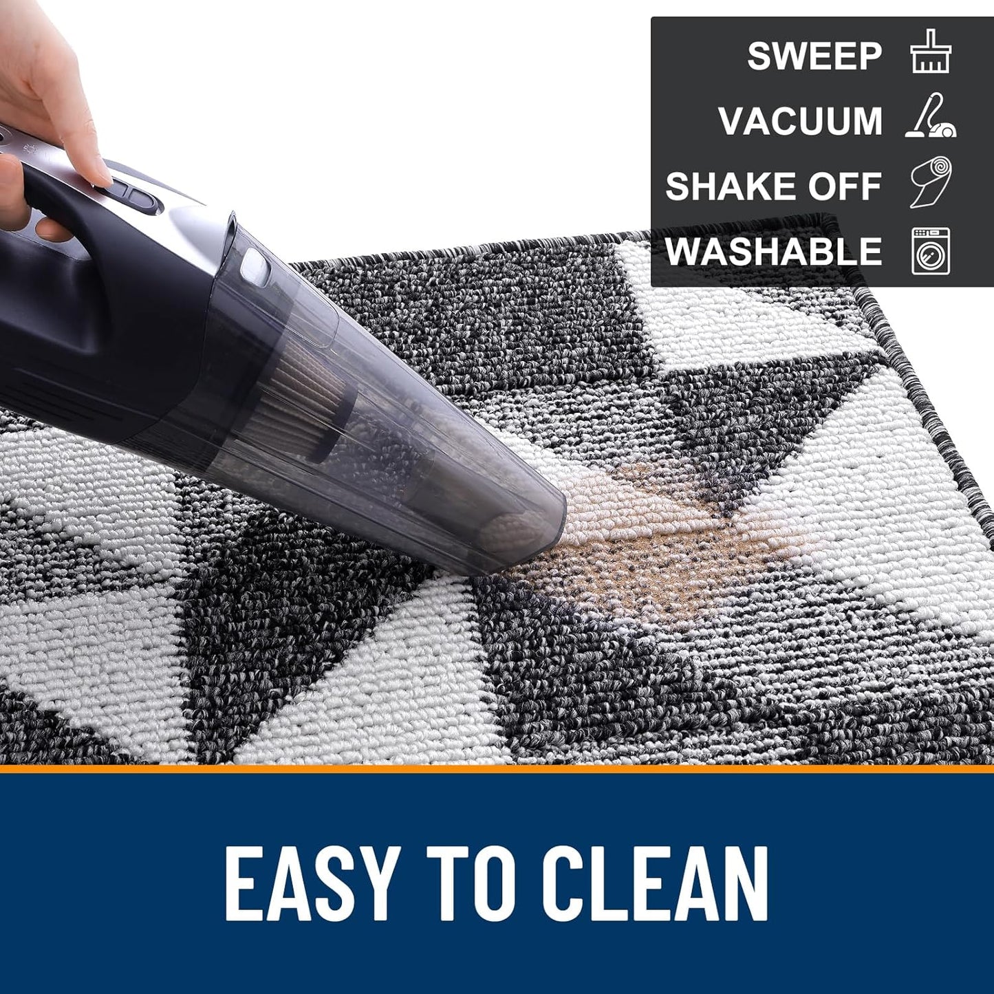 Door Mat Indoor Entrance Washable 32X20, Odor-Free Low-Profile Front Back Geometric Doormat, Absorbent Resist Dirt Entry Carpet, Easy to Clean Sturdy inside Floor Mats for Entryway, Black