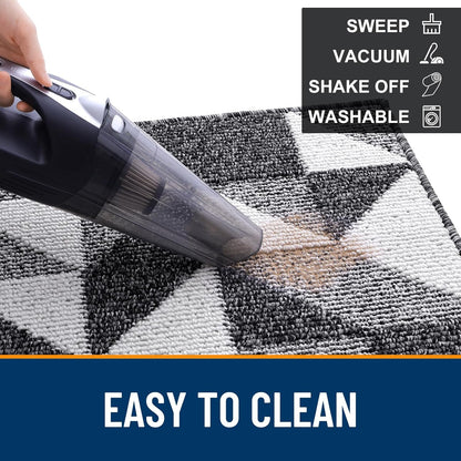 Door Mat Indoor Entrance Washable 32X20, Odor-Free Low-Profile Front Back Geometric Doormat, Absorbent Resist Dirt Entry Carpet, Easy to Clean Sturdy inside Floor Mats for Entryway, Black