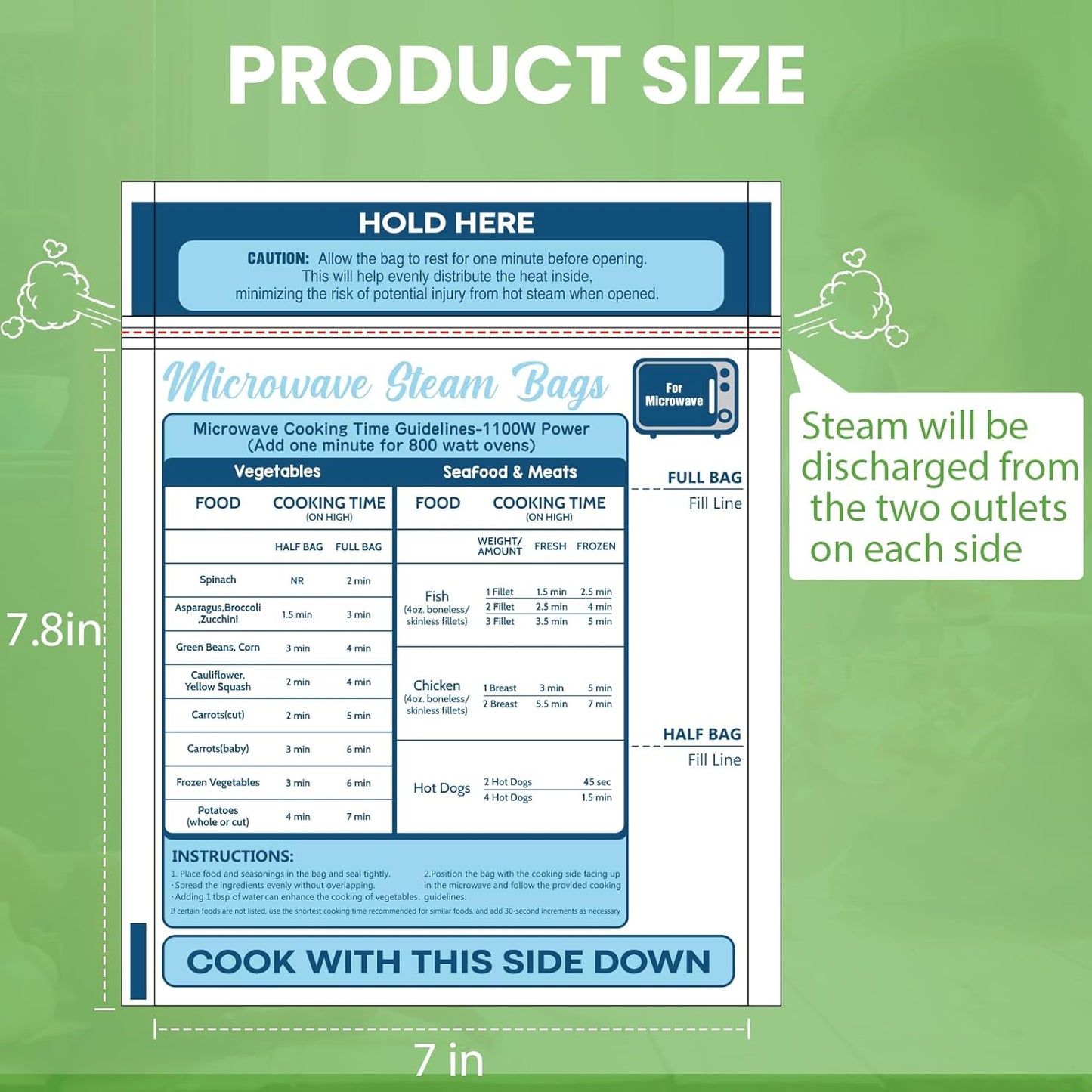 20 Pack Steam Cooking Bags, Microwave Steamer Bags for Vegetables, Seafood and Meat, Microwave and Freezer Safe