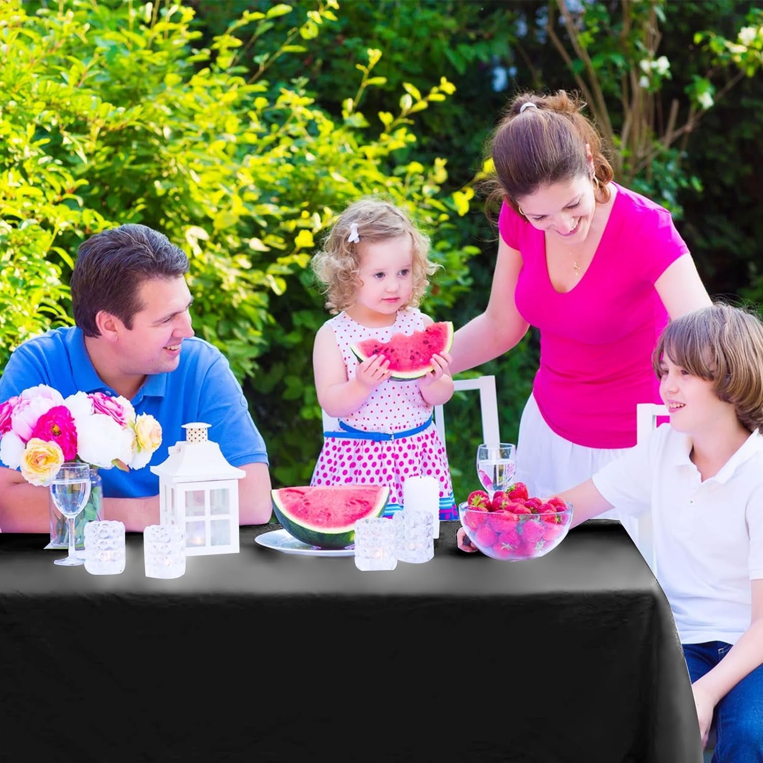 2PCS Black Plastic Tablecloths 54 X 108 Inch, Disposable Table Cloths Rectangle Party Table Covers