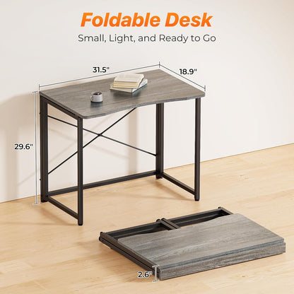 Compact Folding Desk for Small Spaces, 31.5 Inch Portable Computer Table for Home Office, Study, Bedroom, and Dorm, Space-Saving Design, Easy to Fold, Grey