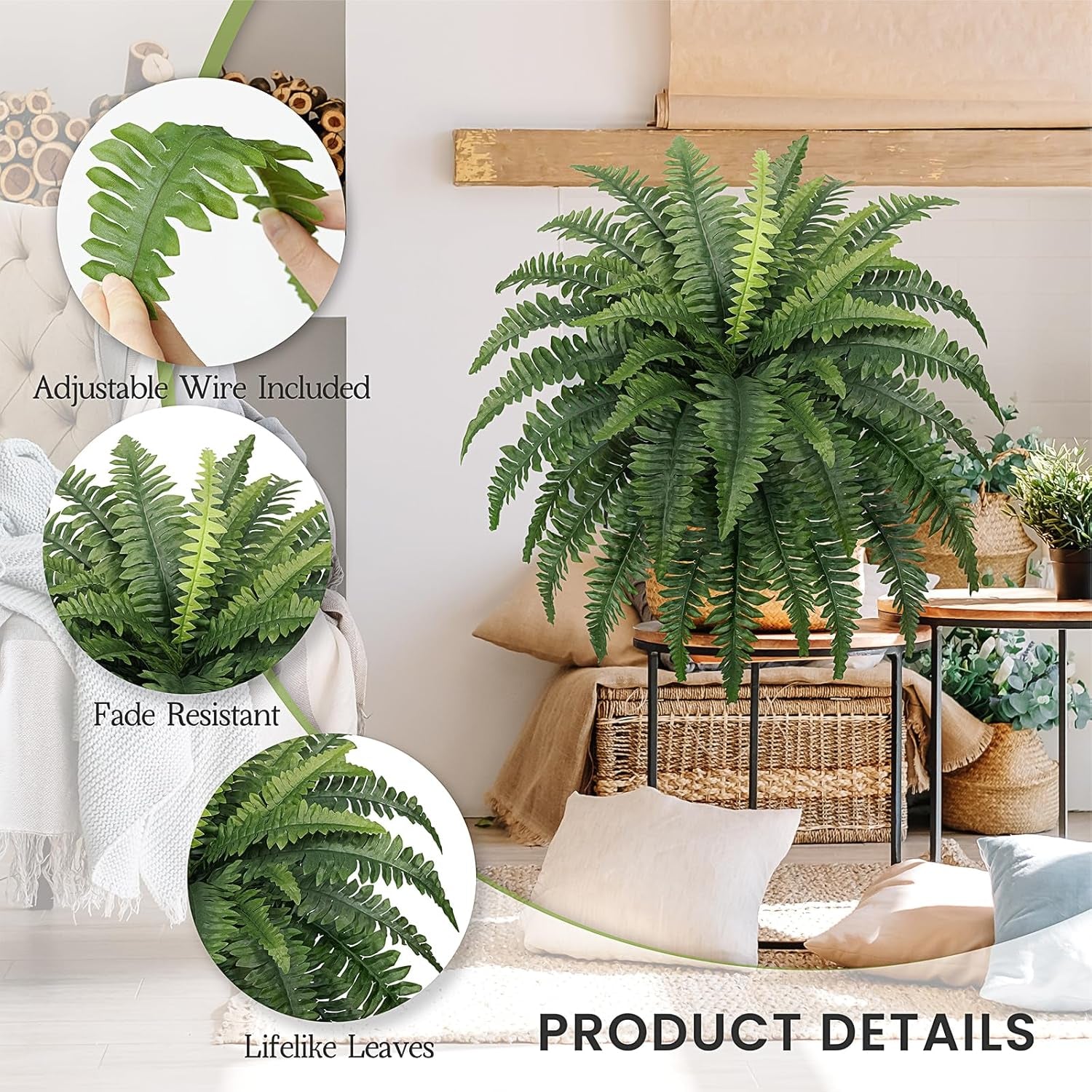 35" Ferns Artificial Bush Plants Large, 2 Artificial Boston Ferns with 39 Fronds for Outdoors Home Decor