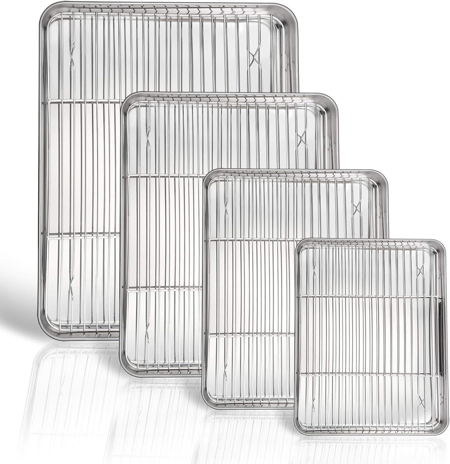 Baking Sheet and Rack Set, 8 PACK (4 Sheets + 4 Racks), Stainless Steel Baking Pans Cookie Sheets with Cooling Rack, Healthy & Mirror Finish,Oven & Dishwasher Safe