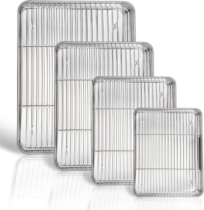 Baking Sheet and Rack Set, 8 PACK (4 Sheets + 4 Racks), Stainless Steel Baking Pans Cookie Sheets with Cooling Rack, Healthy & Mirror Finish,Oven & Dishwasher Safe