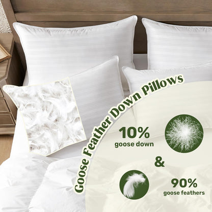 Goose Feather down Pillows, Bed Pillows for Sleeping with 2 Outer Protectors, Hotel Standard/Queen Pillows Set of 2 (Pack of 2)