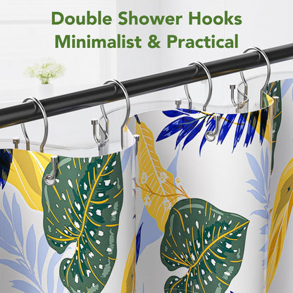 Shower Curtain Hooks, Black Shower Curtain Rings, Sturdy Simple Double Hook Shower Curtain Hooks Rust Proof, Smooth Gliding Metal Shower Hooks for Shower Curtain Rod (Chrome, 12 Pack)