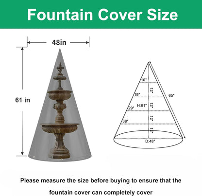 Outdoor 48"X61" Garden Fountain Cover, Heavy Duty Waterproof Bird Bath Cover, Fountain Cover with Locking Drawstring for Winter, Black