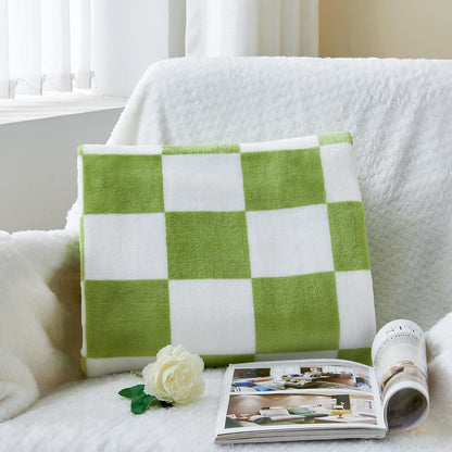 Checkered Throw Blanket for Couch, Soft & Cozy Fleece Flannel Blanket with Checkerboard Grid Home Decor, Checkered Green, 50X60 Inches