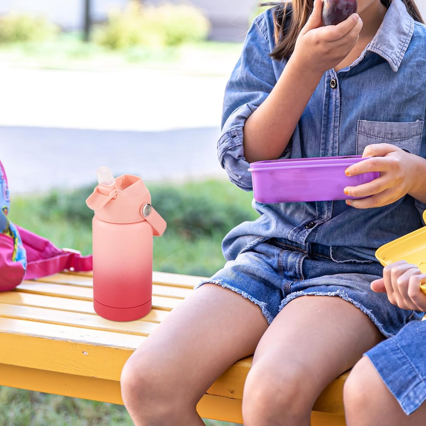 12 Oz Water Bottle, Kids Water Bottles for School, Toddler Cup with Straw & Handle, 304 Stainless Steel Insulated Water Bottle, Non-Slip Silicone Base, BPA Free, Gradient Red