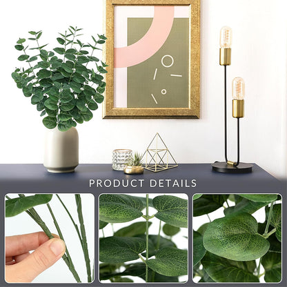 2 PCS Artificial Eucalyptus Stems, 25" Fake Plants Faux Greenery Stems for Centerpiece Table Decorations Flower Arrangement Wedding Kitchen Island Home Vase Decor, Green