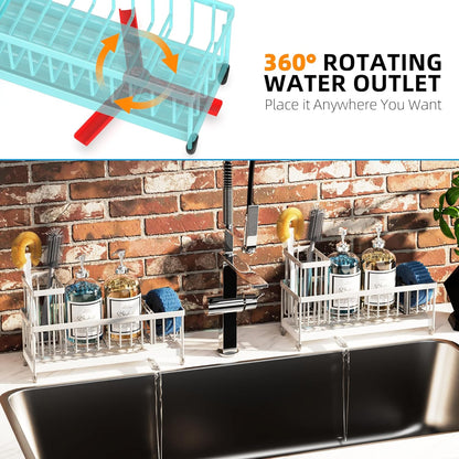 Extra Large Kitchen Sink Caddy, Rustproof Sponge Holder for Kitchen Sink with High Brush Holder, Stainless Steel White Kitchen Caddy Sink Countertop Organizer, Sponge Caddy for Kitchen Sink
