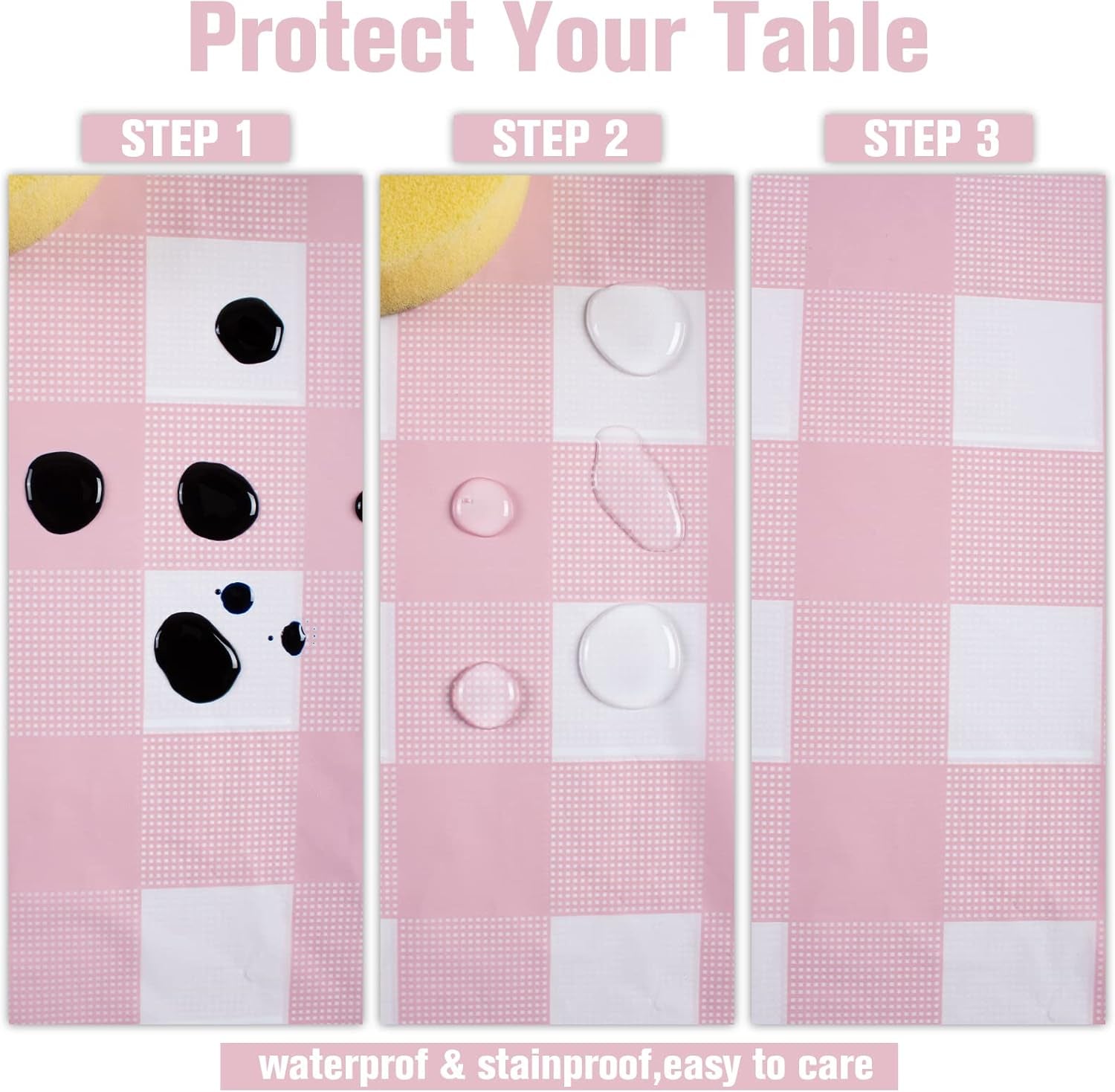 3 Packs Pink Gingham Tablecloth Pink and White Checkered Tablecloths 54 X 108 Inches Disposable Plastic Gingham Tablecovers Waterproof Rectangle Picnic Table Covers for Birthday Party Supplies