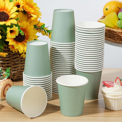 100Pcs 9Oz Sage Green Paper Cups,Disposable Coffee Paper Cup,Green Party Cups Beverage Drinking to Go Cups for Birthday Bridal Shower Wedding Easter St Patricks Baby Shower Party Supplies