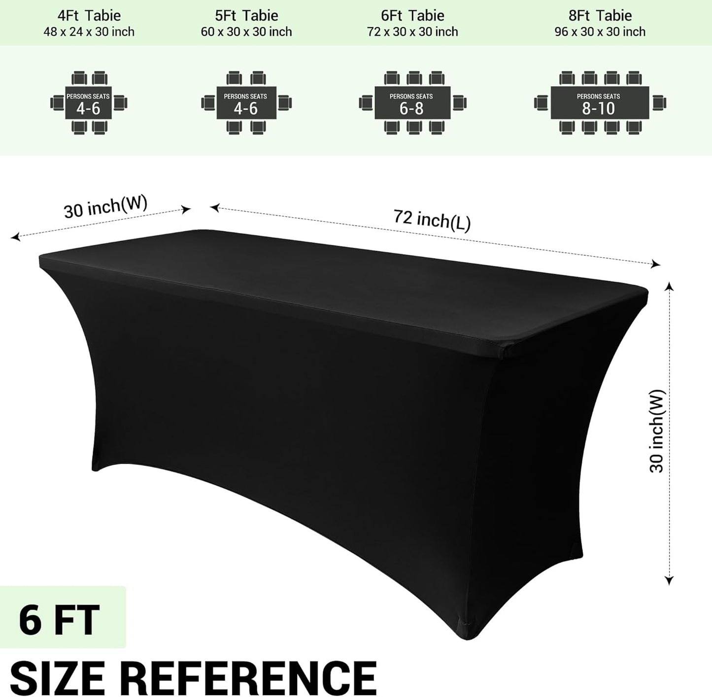 6Ft Stretch Black Spandex Table Cloth for Standard Folding Tables - 2 Pack Universal Rectangular Fitted Tablecloth Protector for Wedding, Trade Show, Vendor Stand