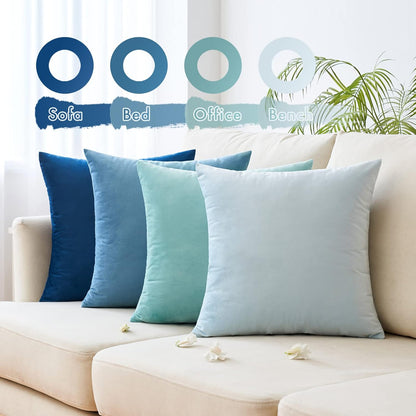 Pack of 4 Velvet Throw Pillow Covers Soft Solid Decorative Square Spring Cushion Case for Sofa Bedroom Living Room 18 X 18 Inch Blue