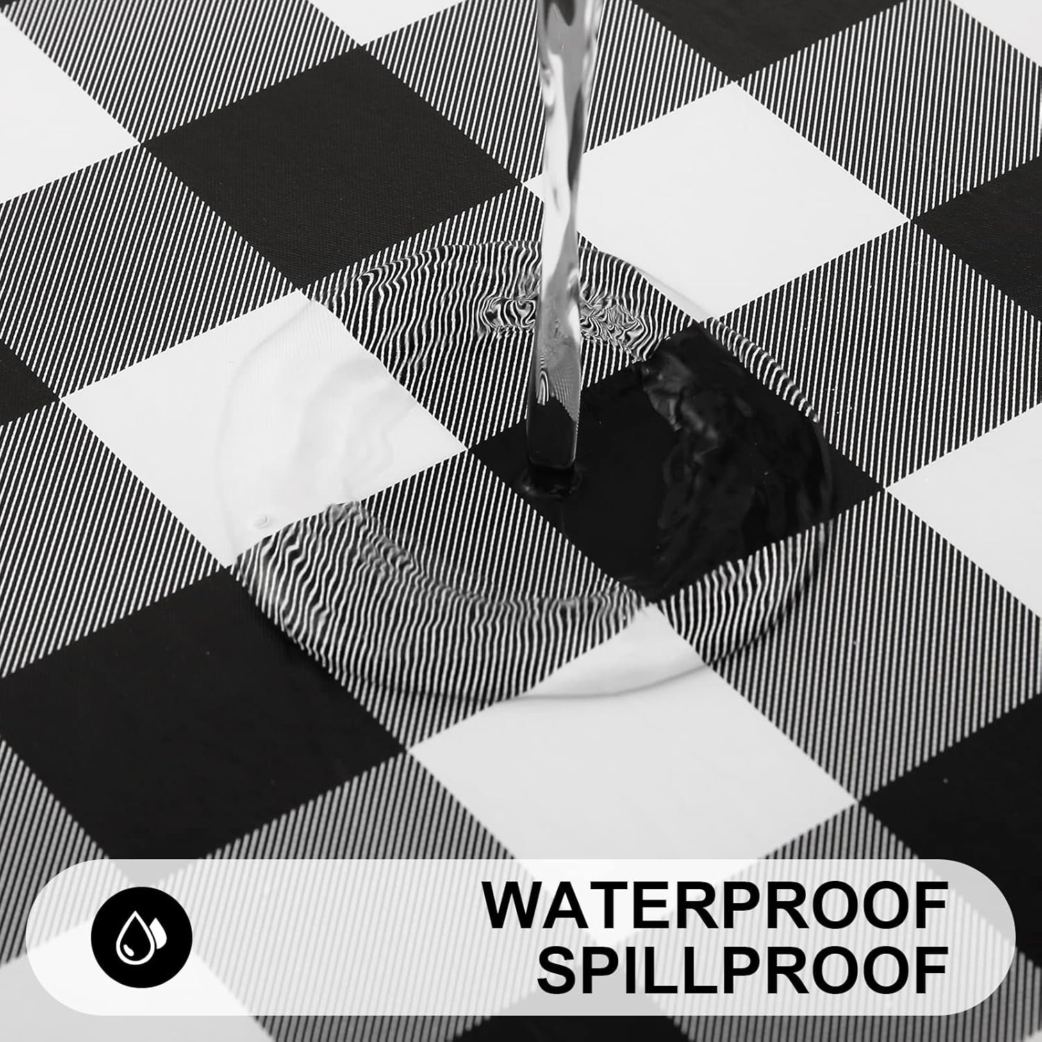 Waterproof Fitted Vinyl Tablecloth, 6FT Table Cover and round 36"-44" in Black and White, 2 Item Bundle