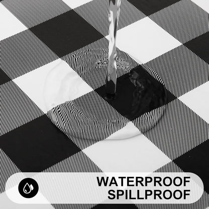 Waterproof Fitted Vinyl Tablecloth, 6FT Table Cover and round 36"-44" in Black and White, 2 Item Bundle
