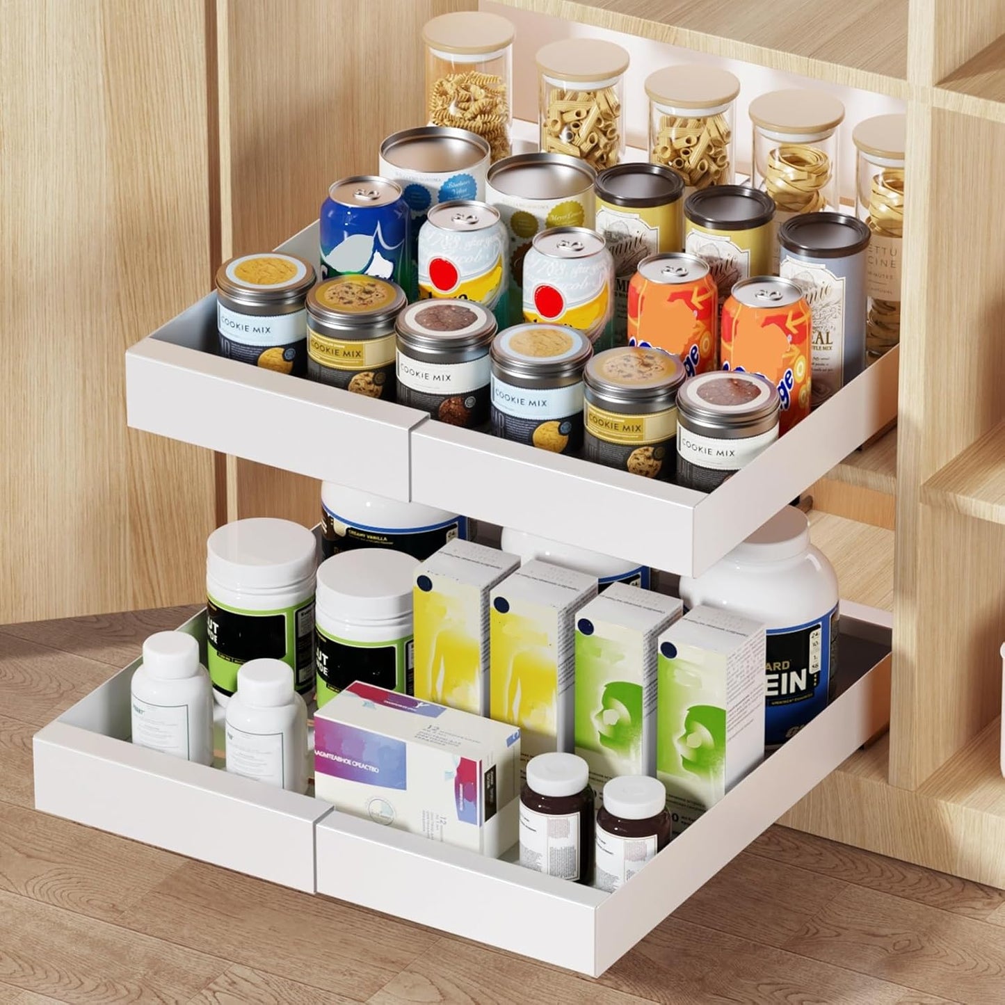 Pull Out Cabinet Organizer, 21" Deep Pull Out Drawers for Cabinets, Expandable Slide Out Drawers for Kitchen, Cabinets, Bathroom, Pantry Storage